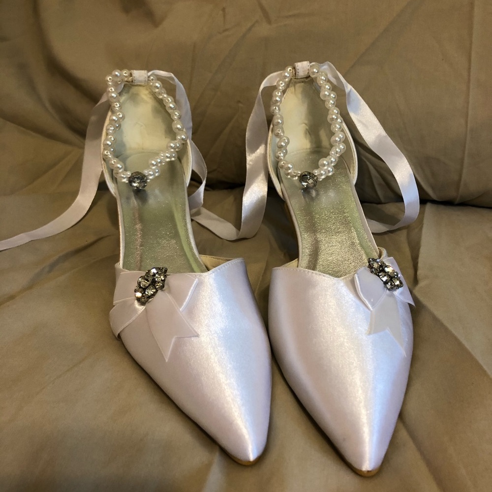 White satin bridal shoes